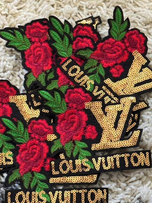 Flowered LV inspired Sequins Embroidery Patch