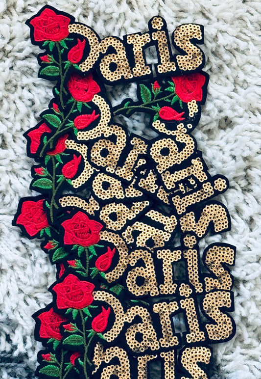 Paris Sequins patch with red rose