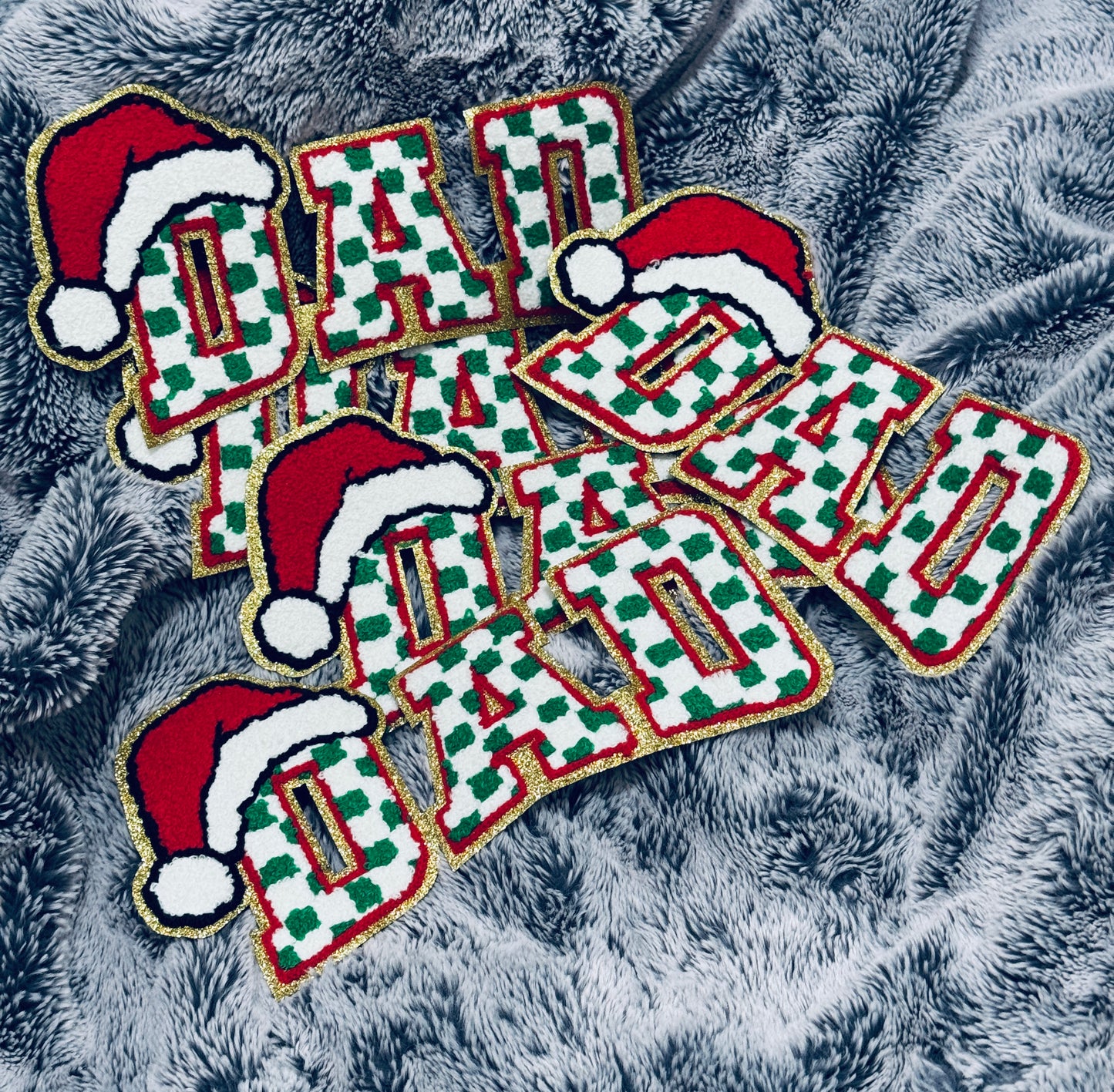 Green DAD stripped Patch with Santa Hat - Holiday Iron-on Embroidery, chenille patch, holiday, Christmas