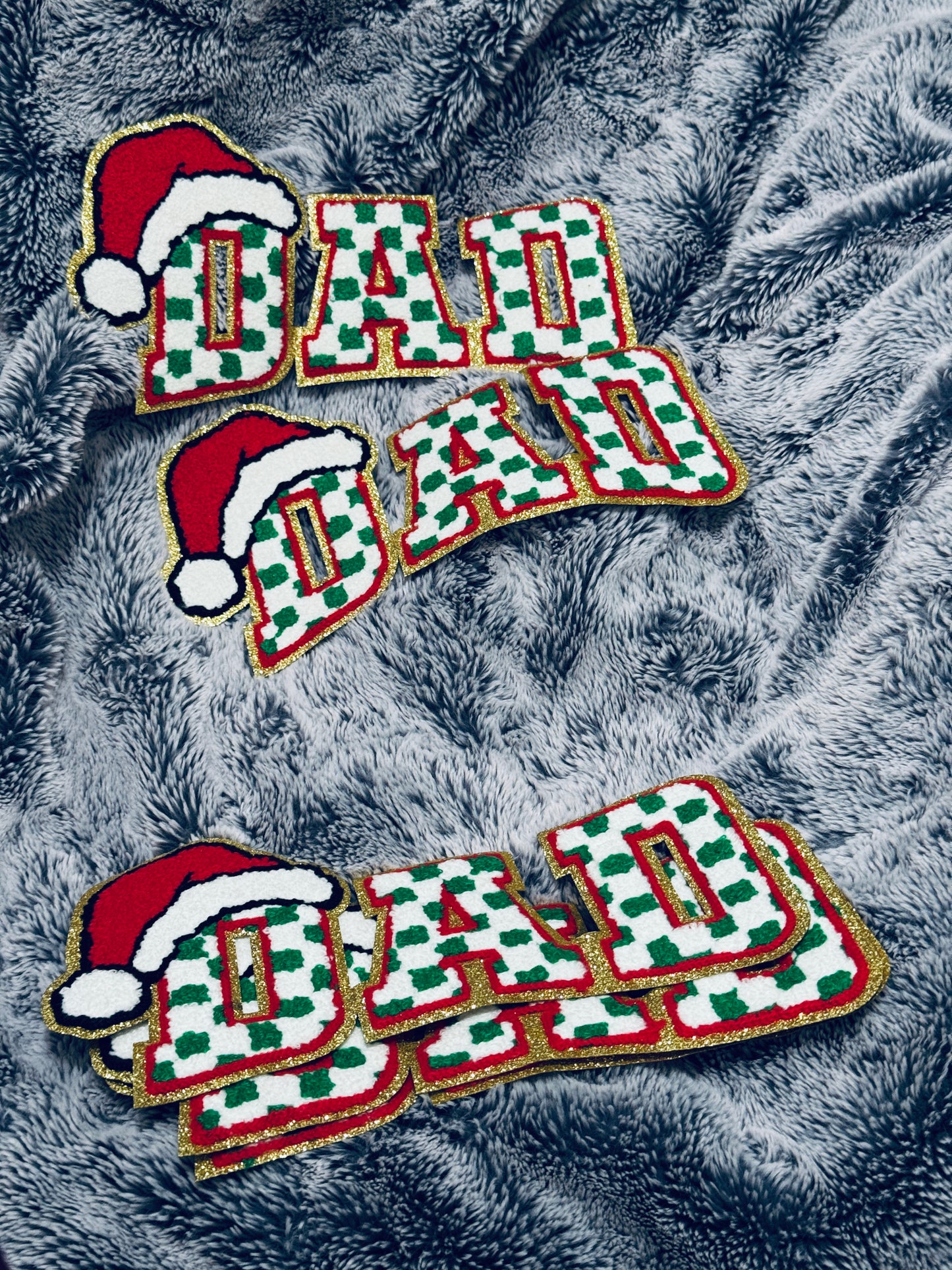 Green DAD stripped Patch with Santa Hat - Holiday Iron-on Embroidery, chenille patch, holiday, Christmas