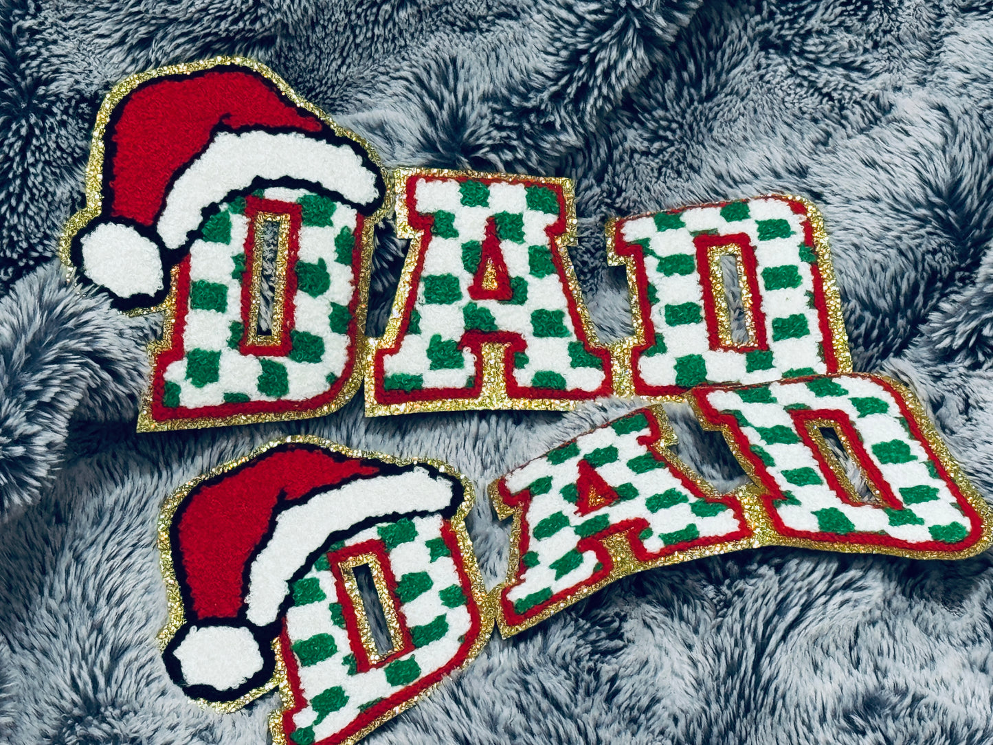 Green DAD stripped Patch with Santa Hat - Holiday Iron-on Embroidery, chenille patch, holiday, Christmas
