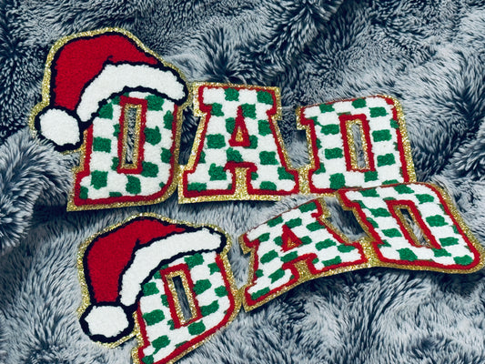 Green DAD stripped Patch with Santa Hat - Holiday Iron-on Embroidery, chenille patch, holiday, Christmas