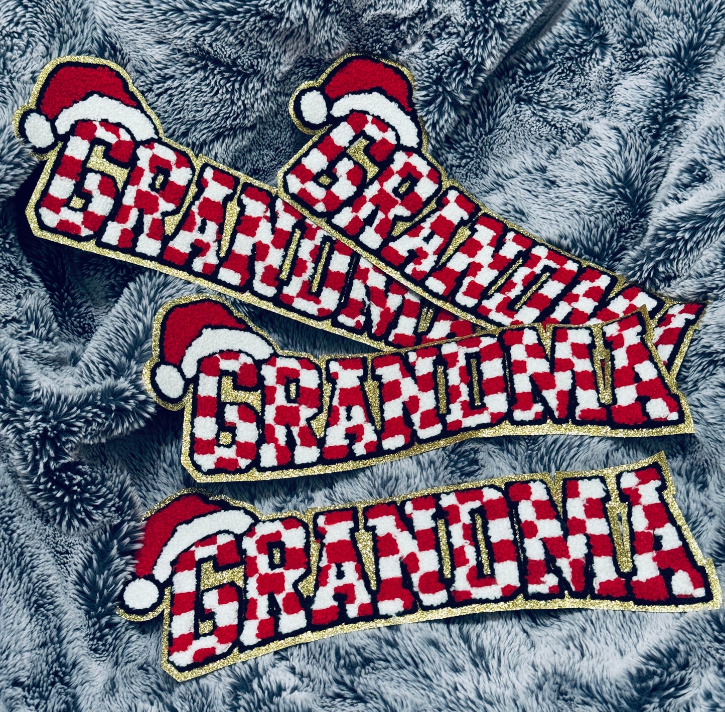 Candy stopped Grandma Patch with Santa Hat - Holiday Iron-On Embroidery, chenille patch, holiday, Christmas