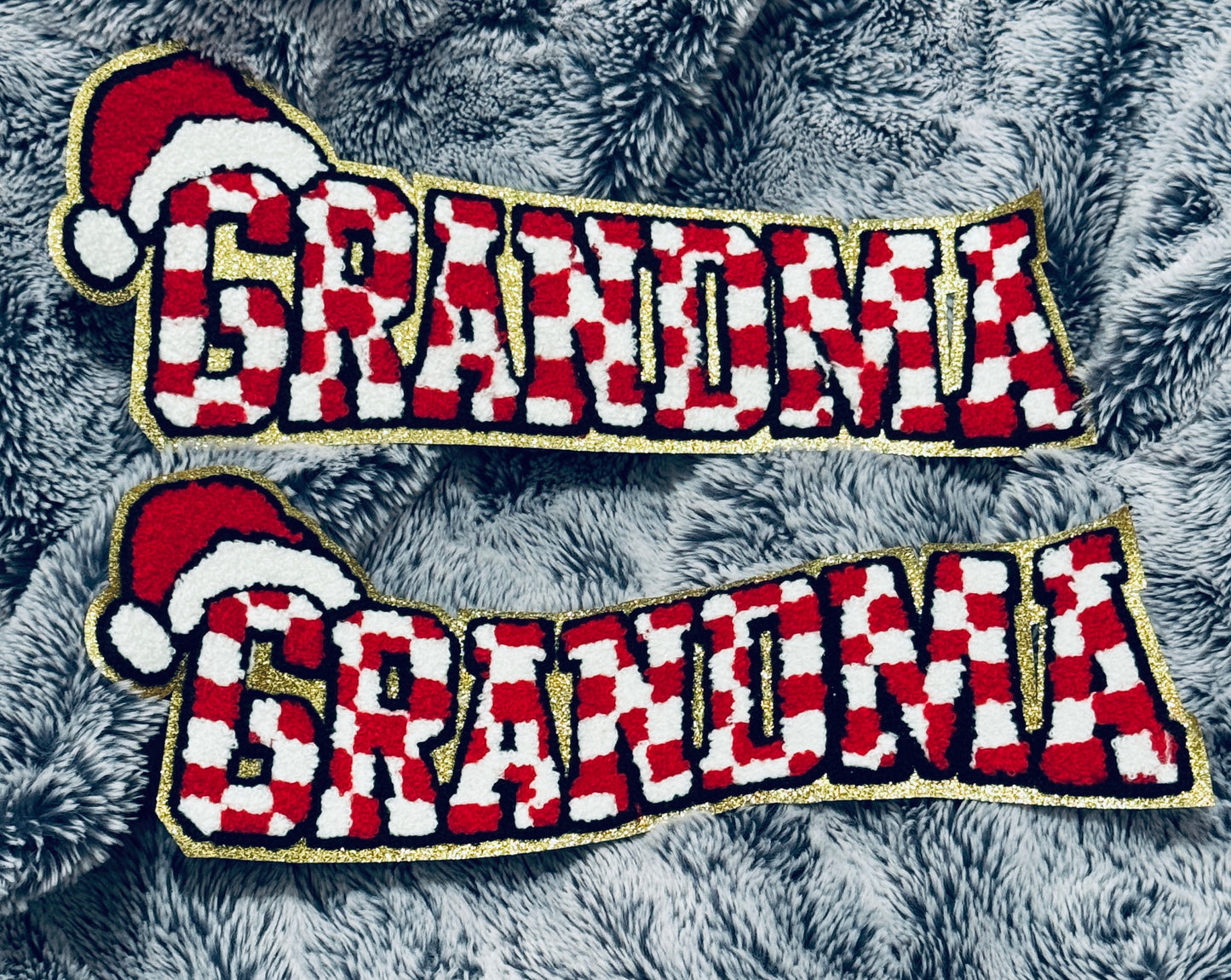 Candy stopped Grandma Patch with Santa Hat - Holiday Iron-On Embroidery, chenille patch, holiday, Christmas