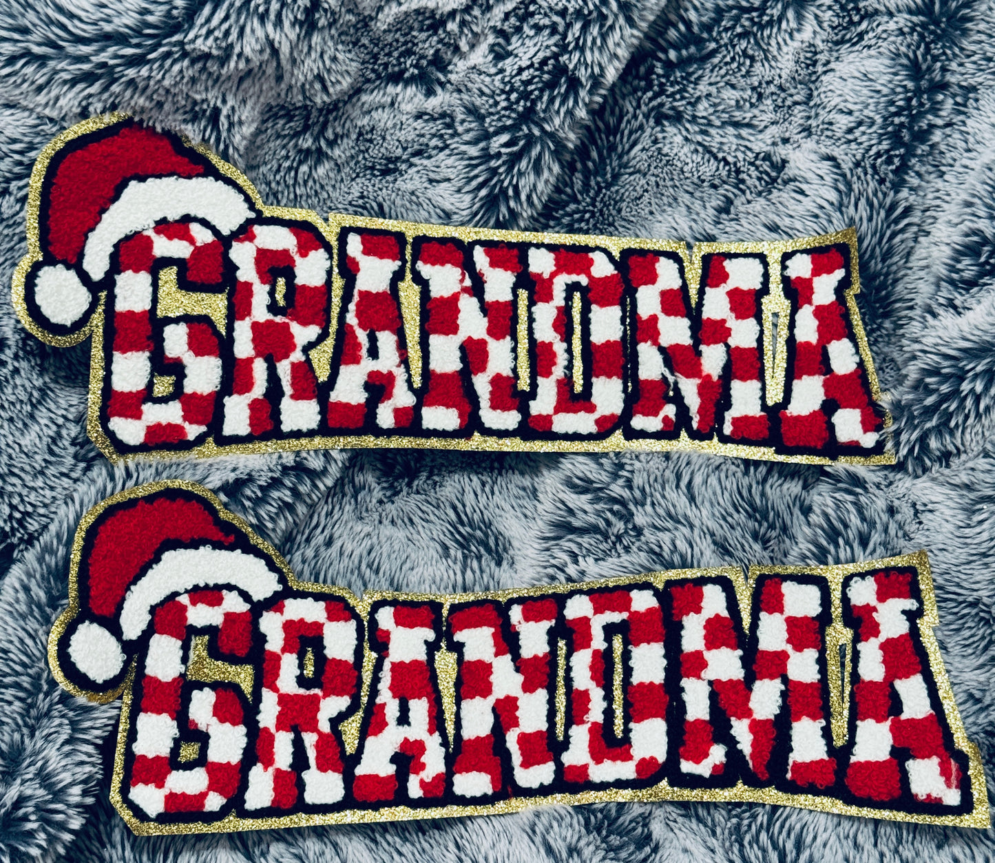 Candy stopped Grandma Patch with Santa Hat - Holiday Iron-On Embroidery, chenille patch, holiday, Christmas