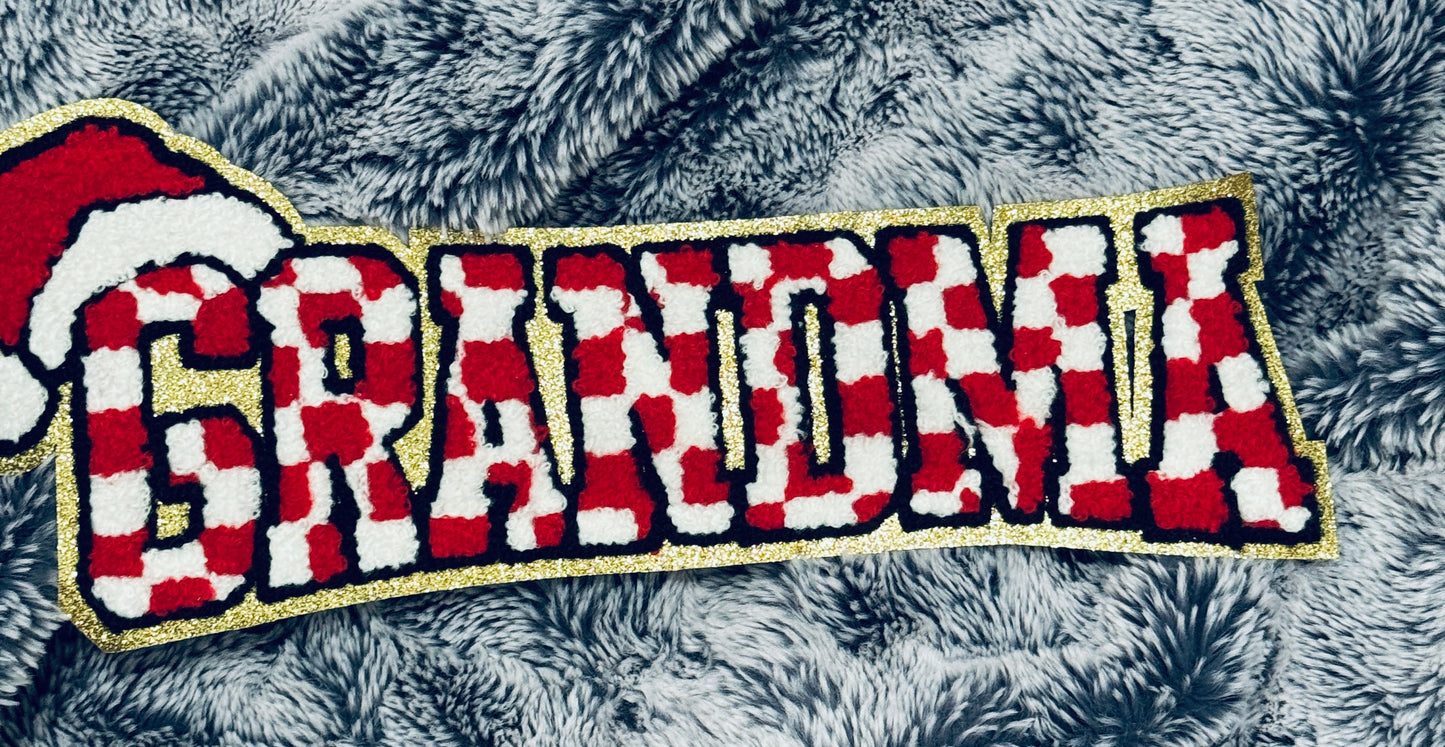 Candy stopped Grandma Patch with Santa Hat - Holiday Iron-On Embroidery, chenille patch, holiday, Christmas