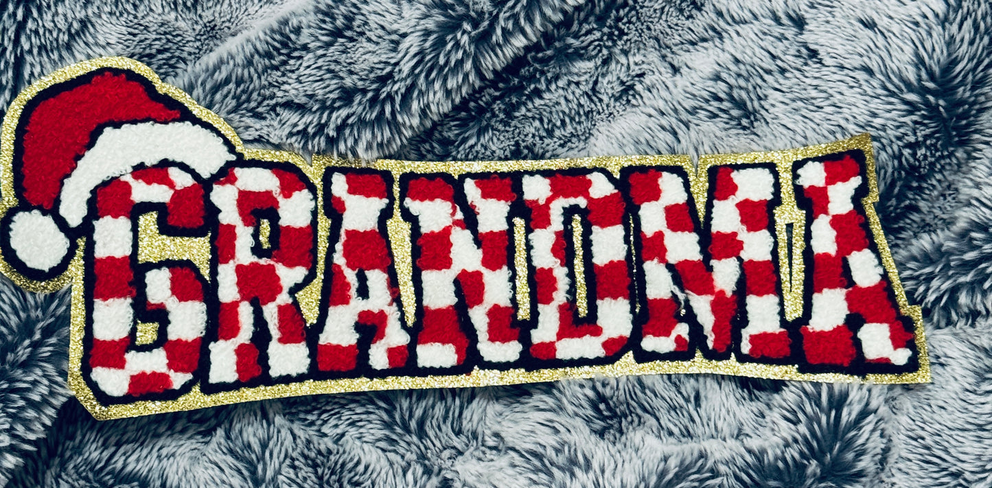 Candy stopped Grandma Patch with Santa Hat - Holiday Iron-On Embroidery, chenille patch, holiday, Christmas