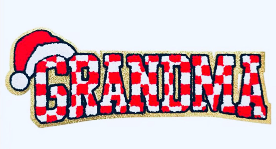 Candy stopped Grandma Patch with Santa Hat - Holiday Iron-On Embroidery, chenille patch, holiday, Christmas