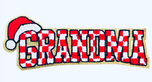 Candy stopped Grandma Patch with Santa Hat - Holiday Iron-On Embroidery, chenille patch, holiday, Christmas