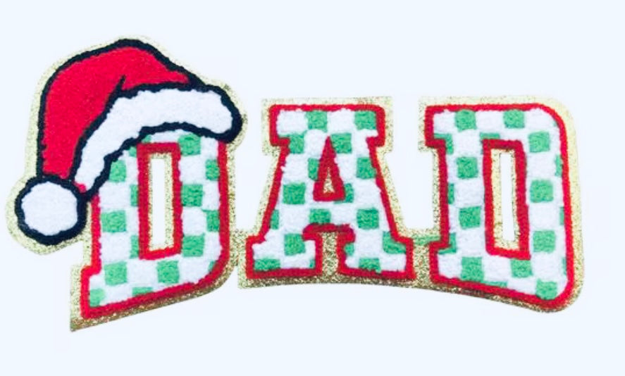 Green DAD stripped Patch with Santa Hat - Holiday Iron-on Embroidery, chenille patch, holiday, Christmas