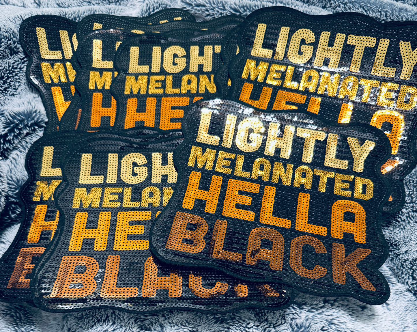 Large "Lightly Melanated Hella Black" sequins patch in fall tones