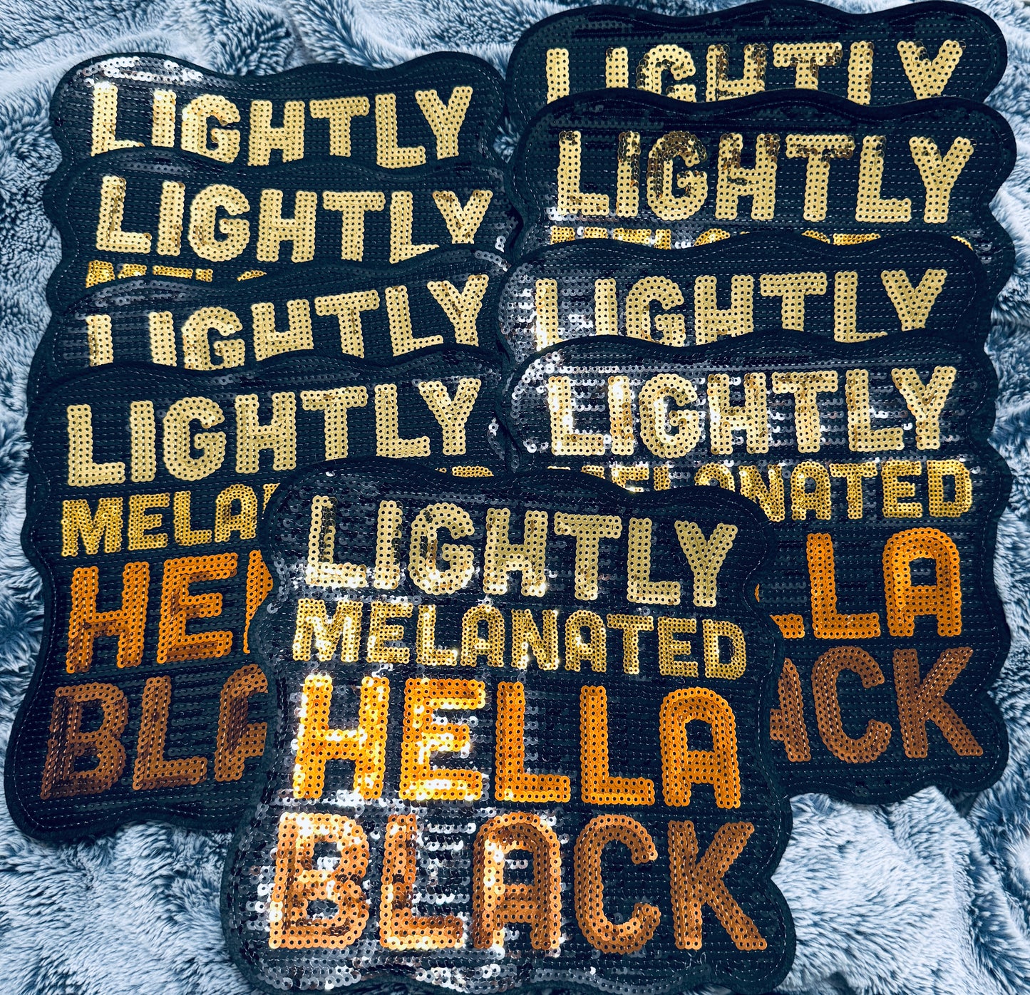 Large "Lightly Melanated Hella Black" sequins patch in fall tones