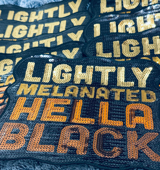 Large "Lightly Melanated Hella Black" sequins patch in fall tones