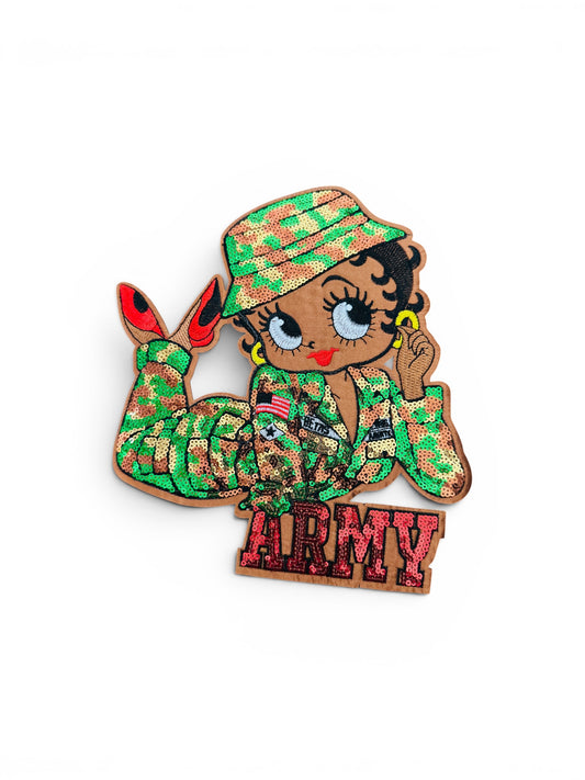 Army gal sequins embroidery patch, military, powerful, strength,