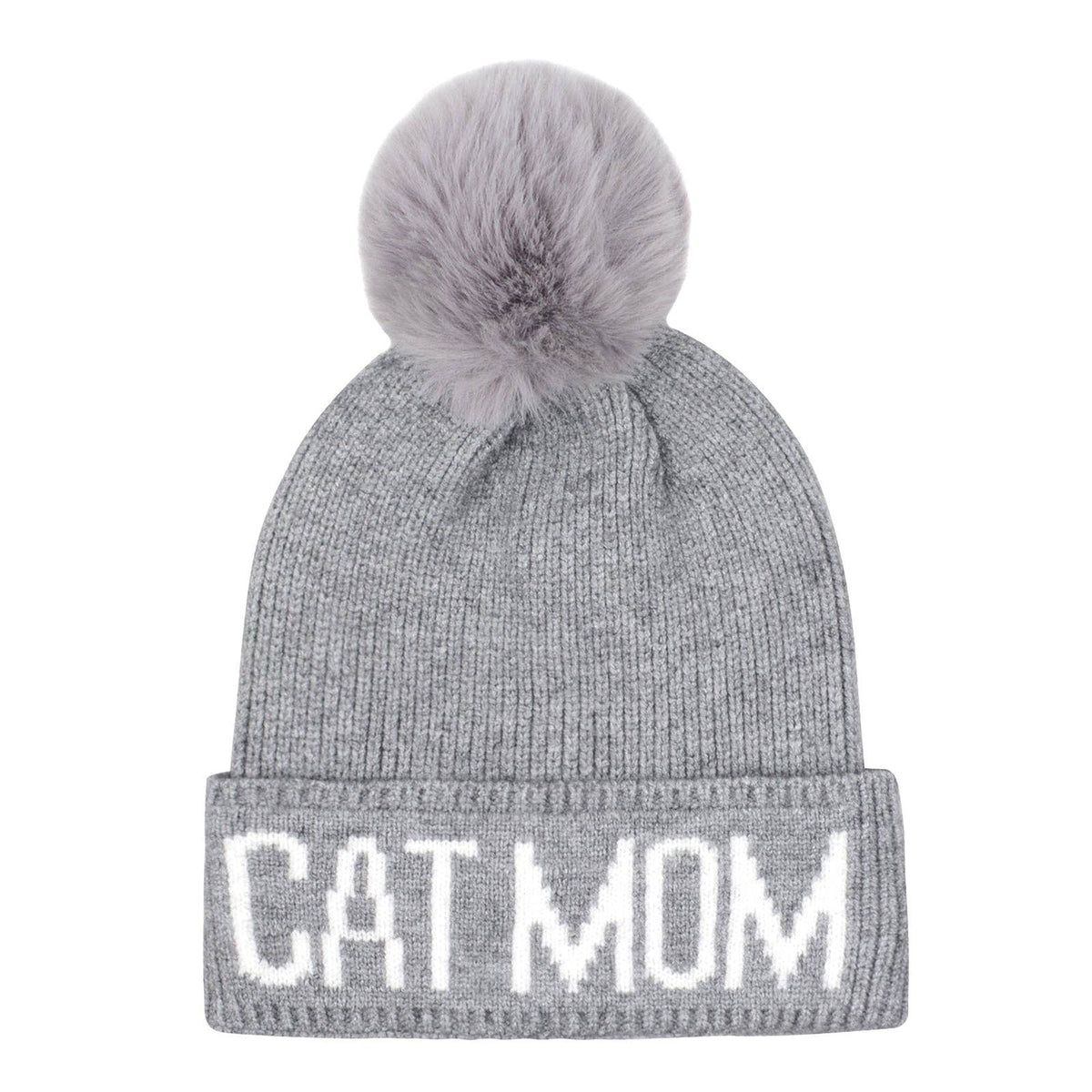 Cat Mom PomPom Knit Beanie | Warm Winter Hat for Cat Lovers | HatPhile