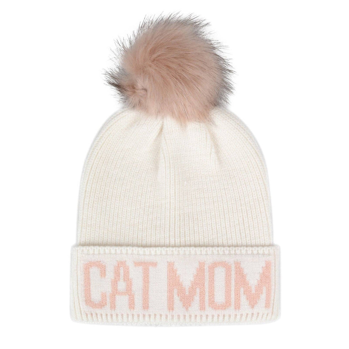 Cat Mom PomPom Knit Beanie | Warm Winter Hat for Cat Lovers | HatPhile
